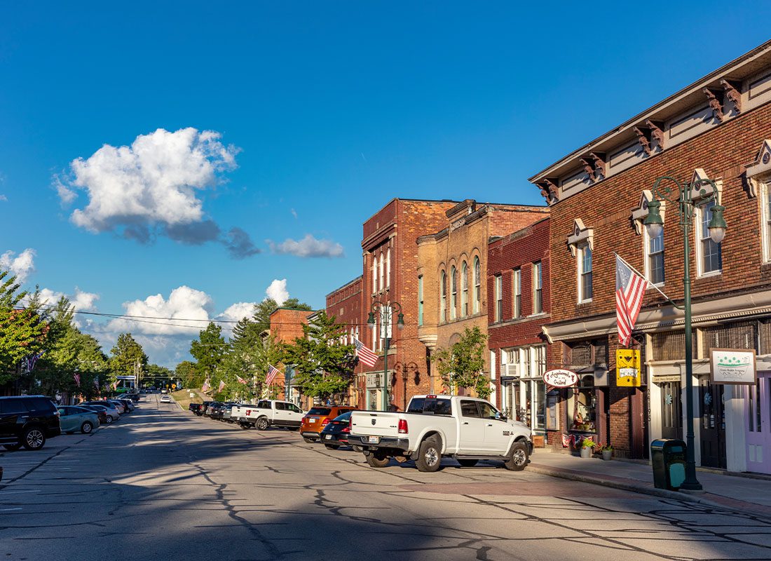 Contact - Main Street in Small Ohio Town on a Sunny Summer Day